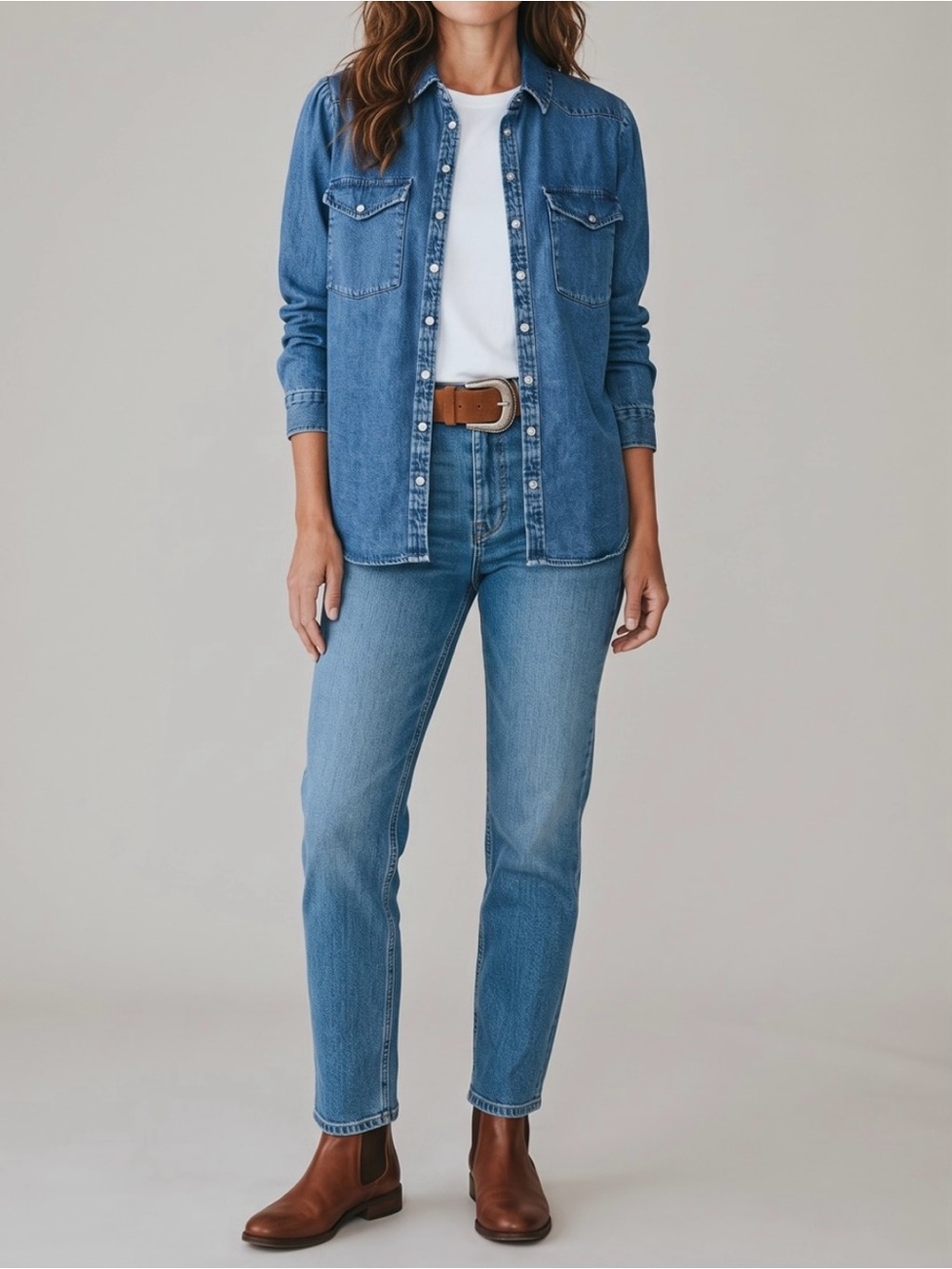 Quince Denim Western Pearl Snap Shirt Women’s 100% Cotton